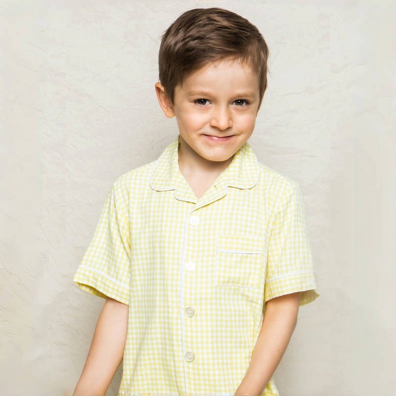 2025 Custom Summer Cotton Plaid Pyjama Short Sleeves Outfit Kids Clothing Clothes Children PJS Boys Pajamas Set