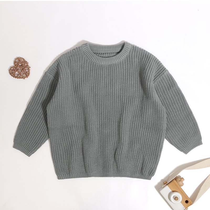 New Fashion Cotton Kids Boy Girl Spring Autumn Soft Solid Color Long Sleeve Crew Neck Baby Winter Sweater