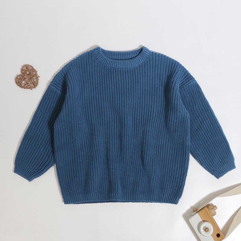 New Fashion Cotton Kids Boy Girl Spring Autumn Soft Solid Color Long Sleeve Crew Neck Baby Winter Sweater