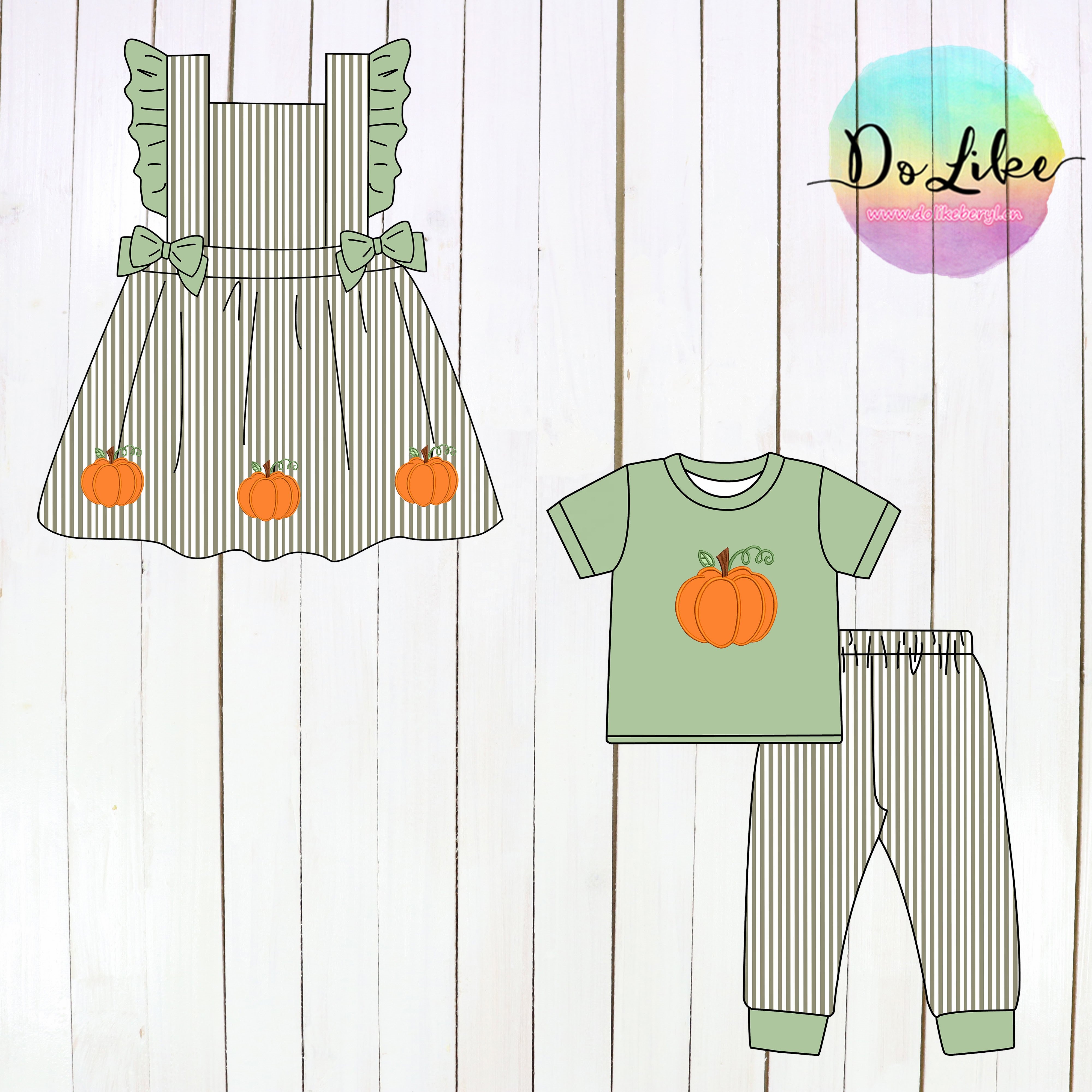 Autumn baby boys pajamas clothing sets pumpkin embroidered kids girls rompers children's clothes for Thanksgiving