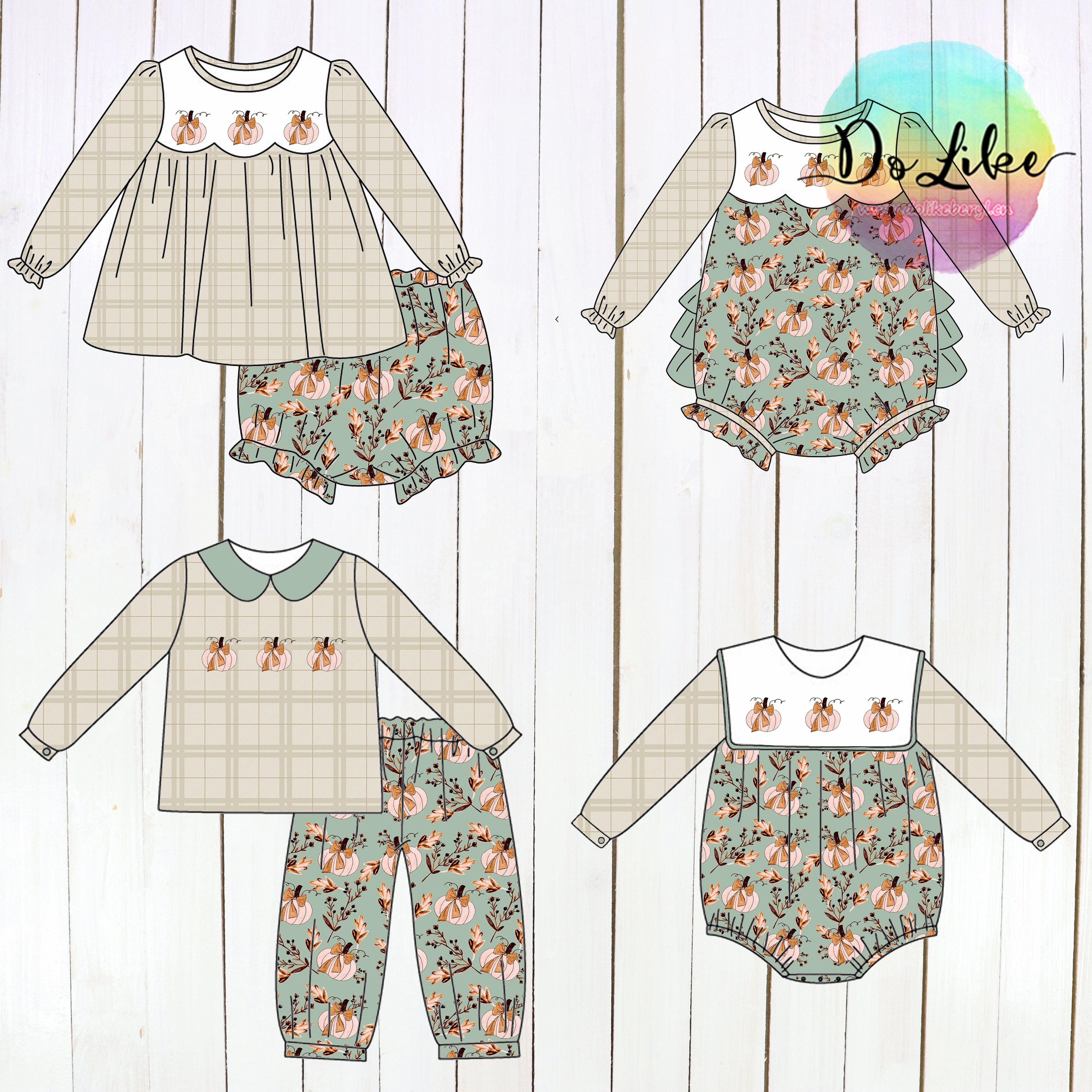 Autumn baby boys pajamas clothing sets pumpkin embroidered kids girls rompers children's clothes for Thanksgiving