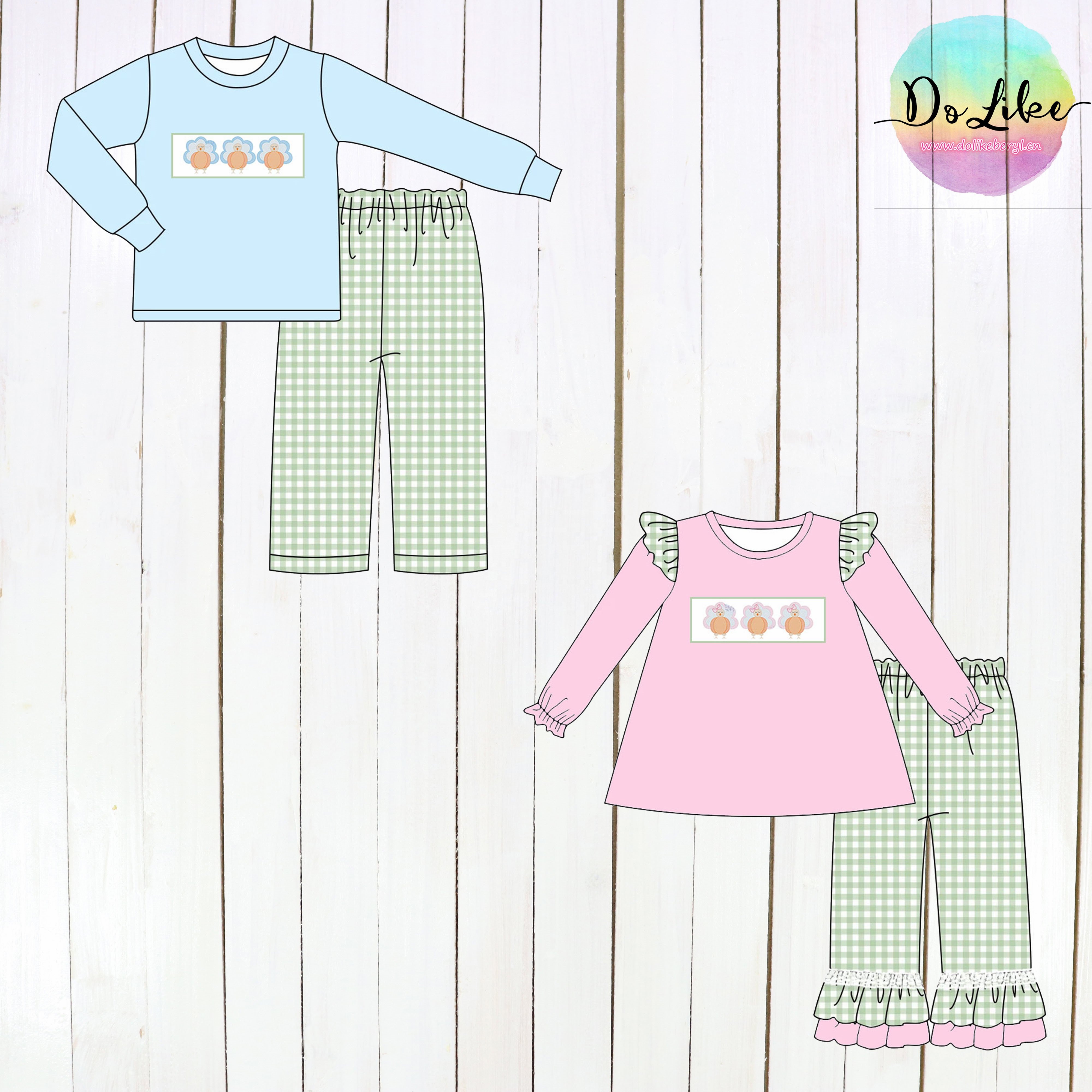 Autumn baby boys pajamas clothing sets pumpkin embroidered kids girls rompers children's clothes for Thanksgiving
