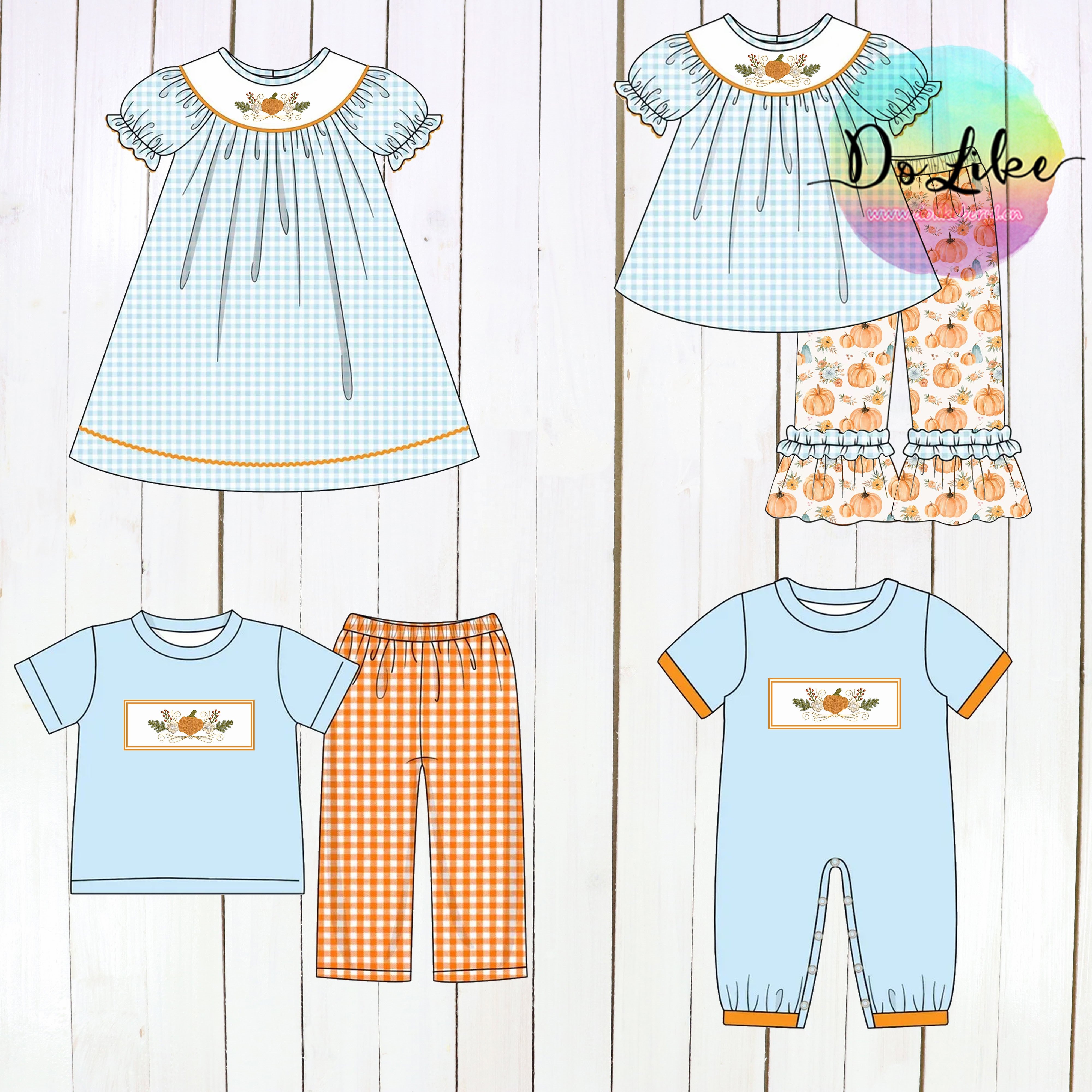 Autumn baby boys pajamas clothing sets pumpkin embroidered kids girls rompers children's clothes for Thanksgiving