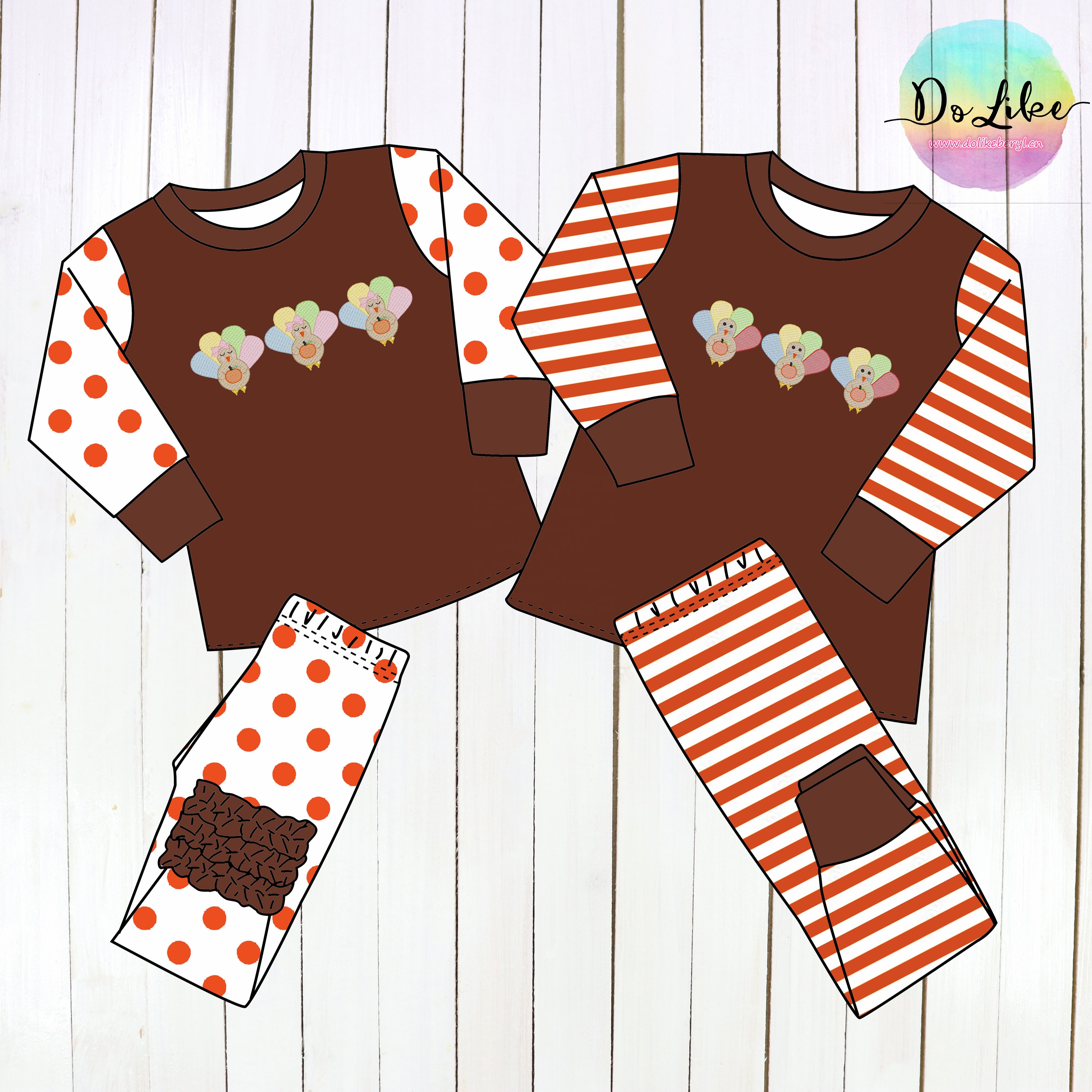Autumn baby boys pajamas clothing sets pumpkin embroidered kids girls rompers children's clothes for Thanksgiving