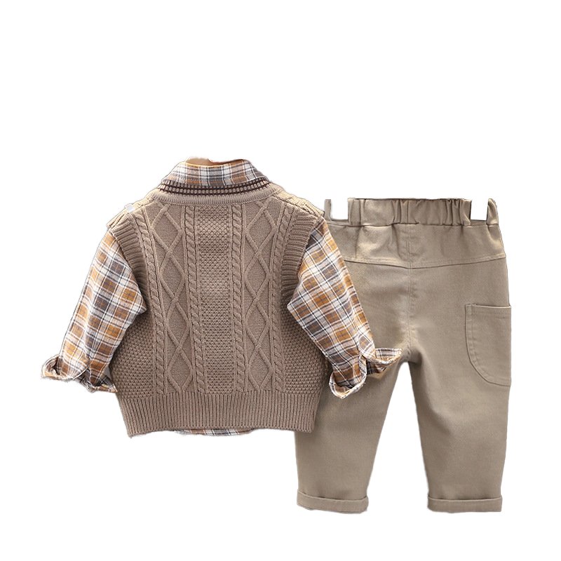 Children Clothing Set Baby Boutique Long Sleeve Sweater vest shirt coat pants Plaid Top 3 Pieces Clothes casual Suit Set