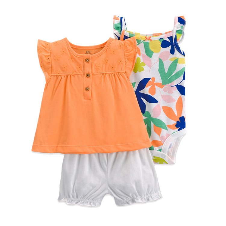 Floral design baby dresses 0-12 months cotton baby romper short pants 3 pcs toddler girls clothing sets