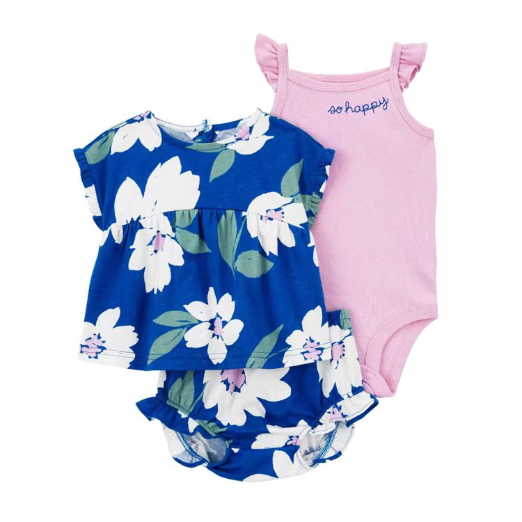 Floral design baby dresses 0-12 months cotton baby romper short pants 3 pcs toddler girls clothing sets