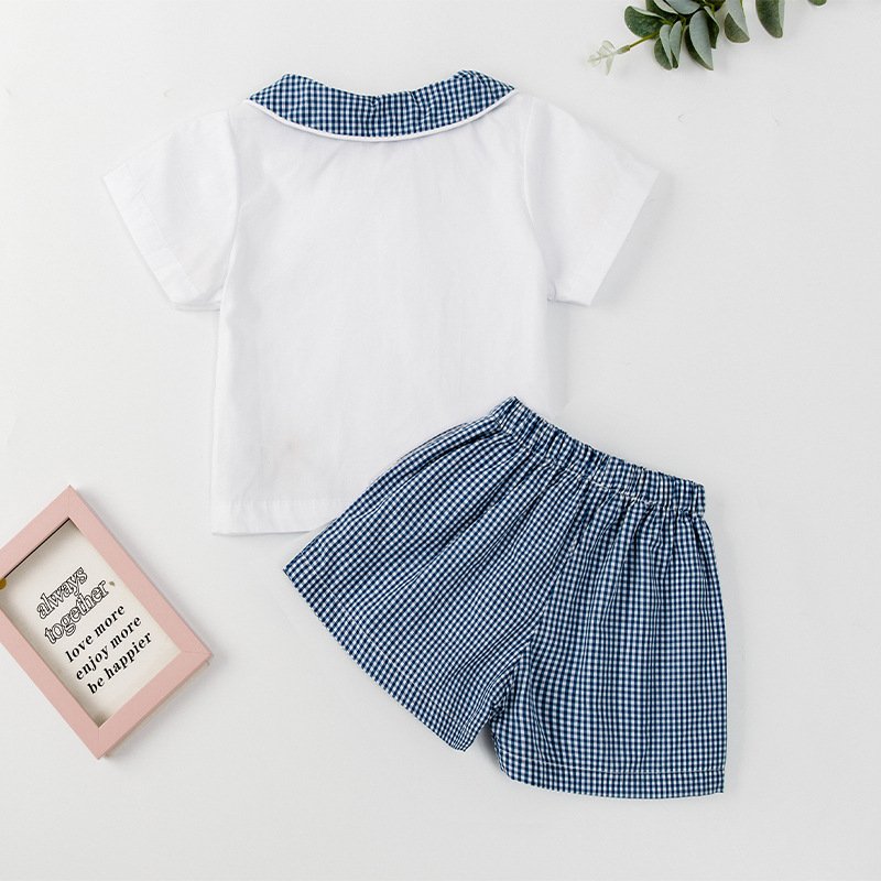 Summer 1-3 Years Old Boys Clothing Set Short Shirt and Plaid Loose Shorts Two-piece Set Toddler Clothes Outfit Set Wholesale