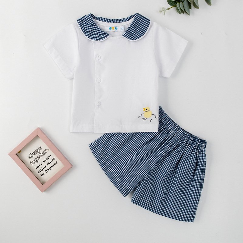 Summer 1-3 Years Old Boys Clothing Set Short Shirt and Plaid Loose Shorts Two-piece Set Toddler Clothes Outfit Set Wholesale