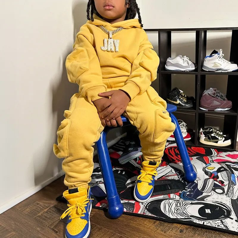 Custom Logo Boys Clothing Sets 3d Embroidery Slim Fit Zip Up Hoodie Cargo Pants Joggers Suit Streetwear Sweatsuit Sweatpants Set