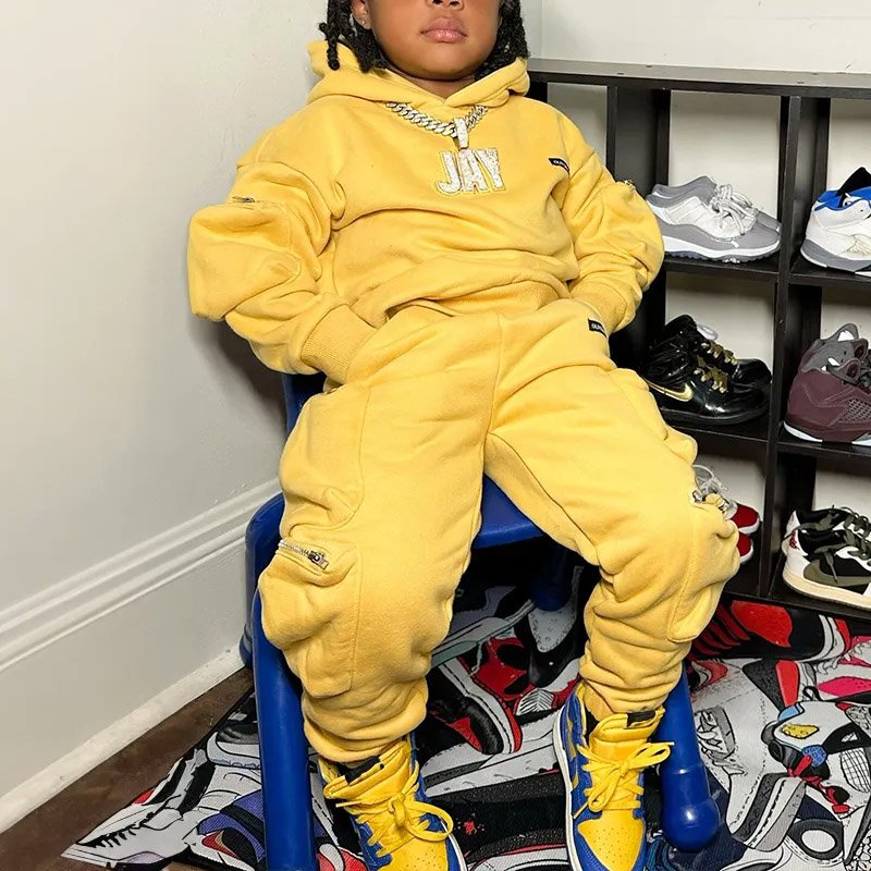 Custom Logo Boys Clothing Sets 3d Embroidery Slim Fit Zip Up Hoodie Cargo Pants Joggers Suit Streetwear Sweatsuit Sweatpants Set