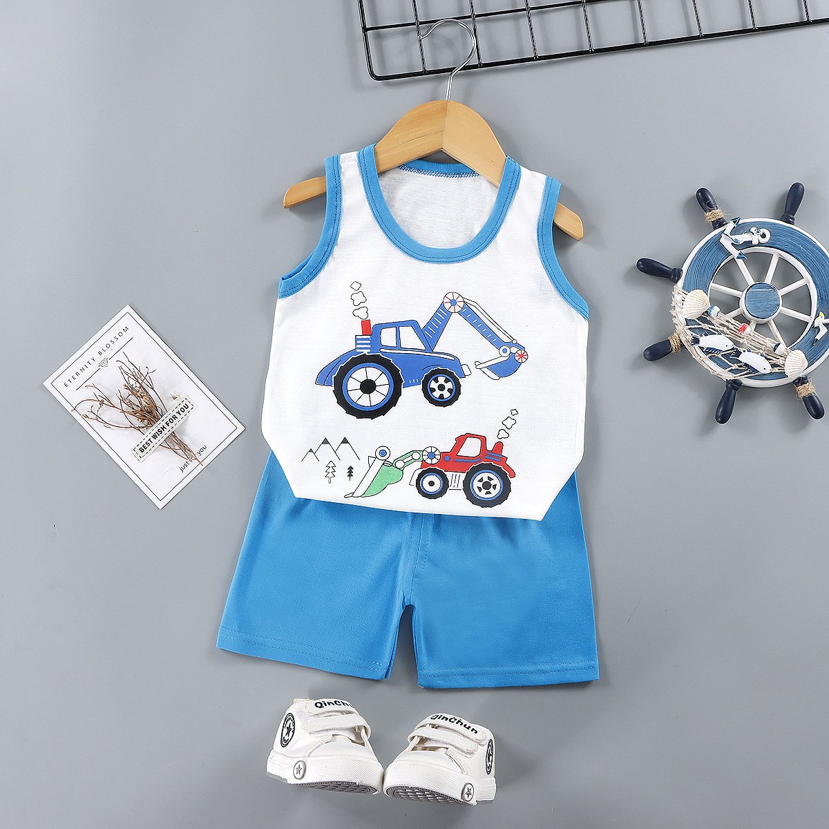 New children's vest summer suit boys and girls shorts sleeveless top baby pajamas Korean version
