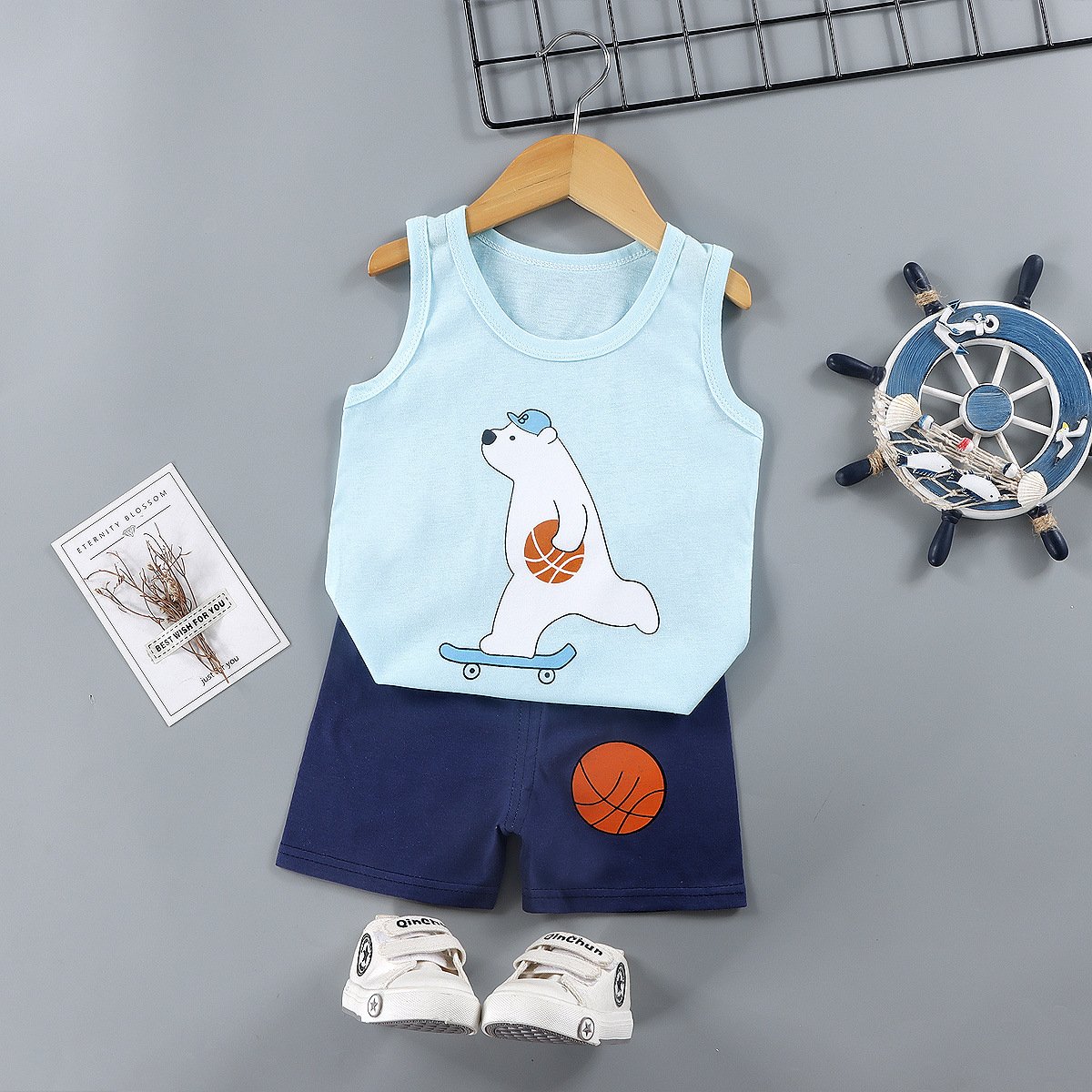 New children's vest summer suit boys and girls shorts sleeveless top baby pajamas Korean version