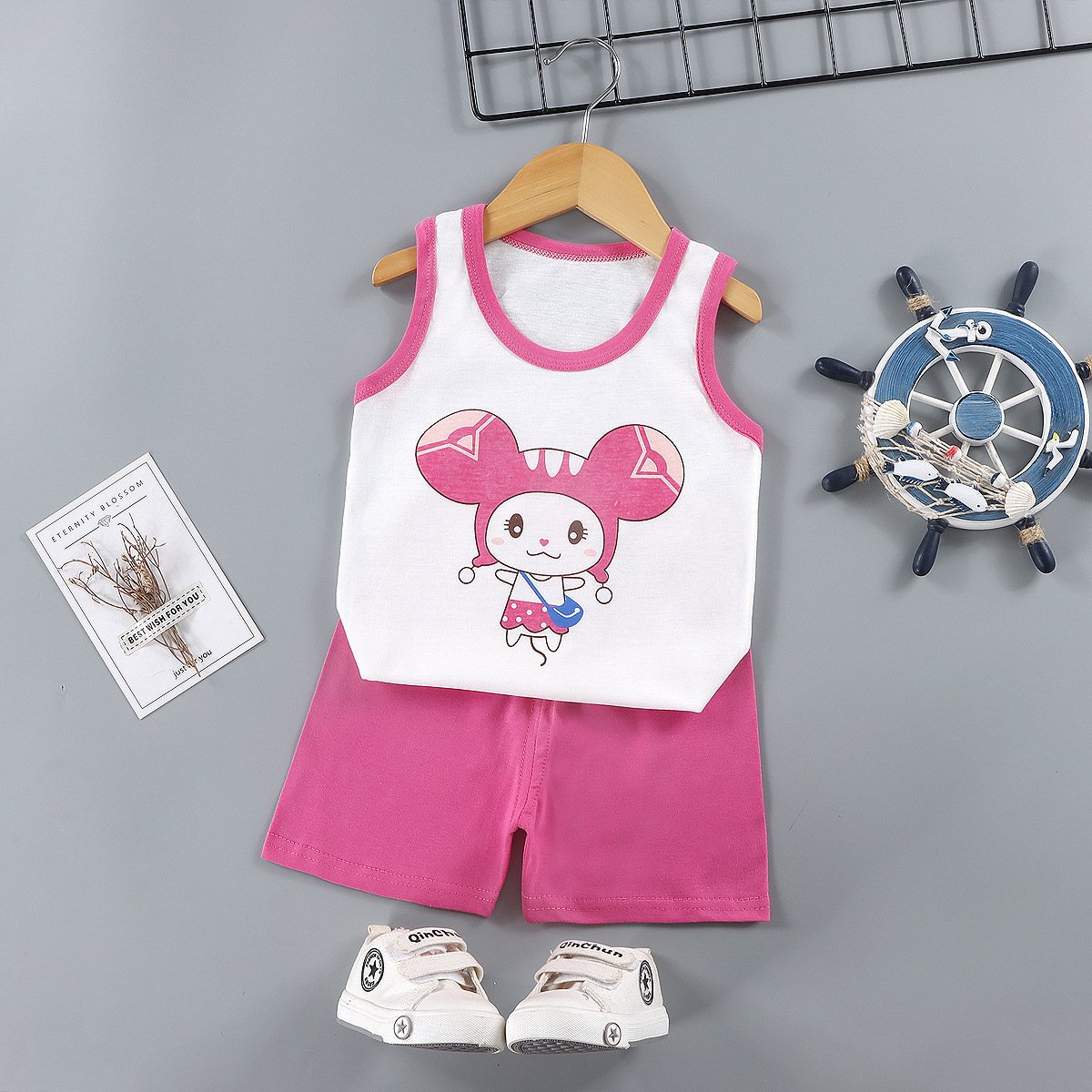New children's vest summer suit boys and girls shorts sleeveless top baby pajamas Korean version