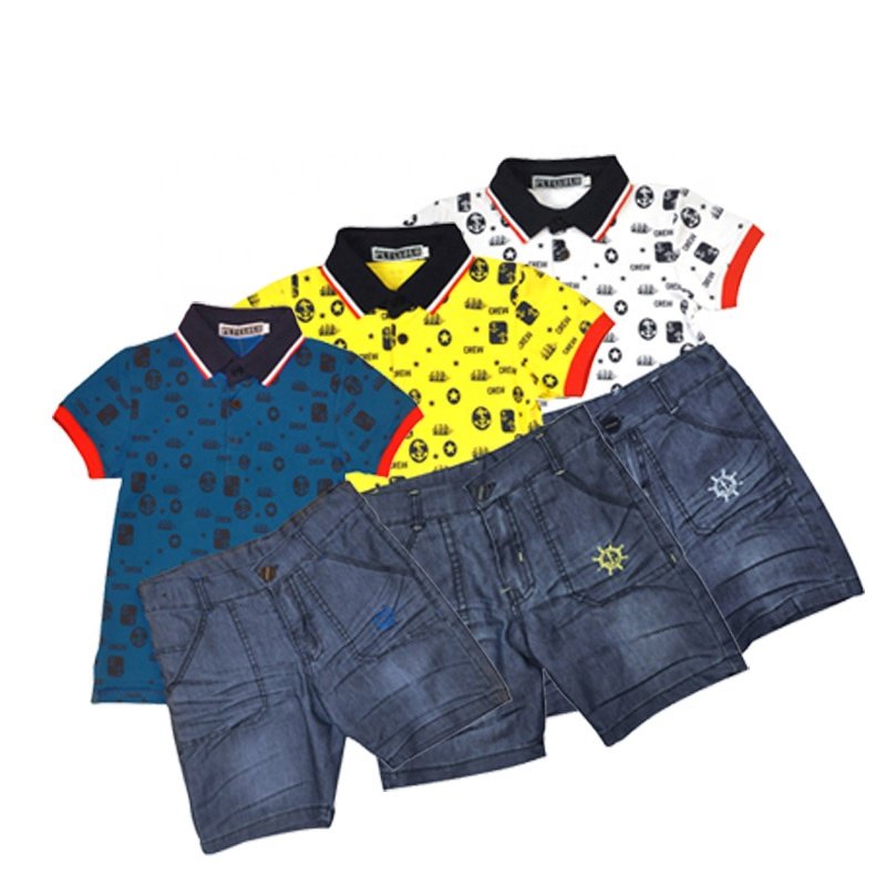 Preppy style kids polo collar clothing sets summer boys garment clearance sale