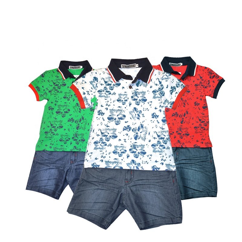 Preppy style kids polo collar clothing sets summer boys garment clearance sale