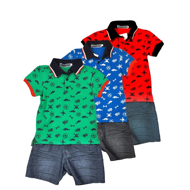 Preppy style kids polo collar clothing sets summer boys garment clearance sale