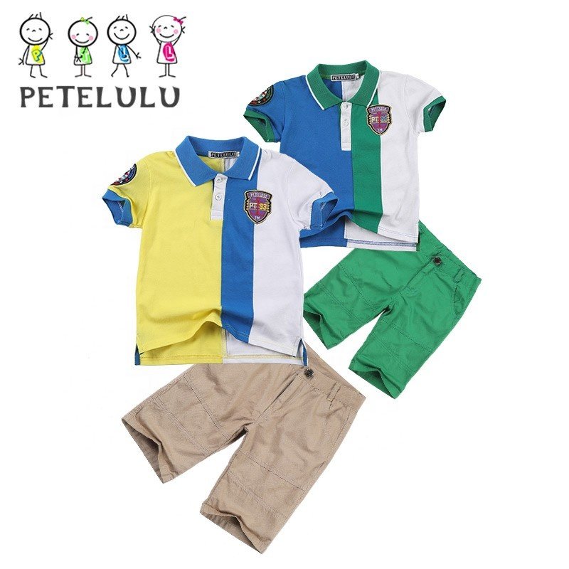 Preppy style kids polo collar clothing sets summer boys garment clearance sale