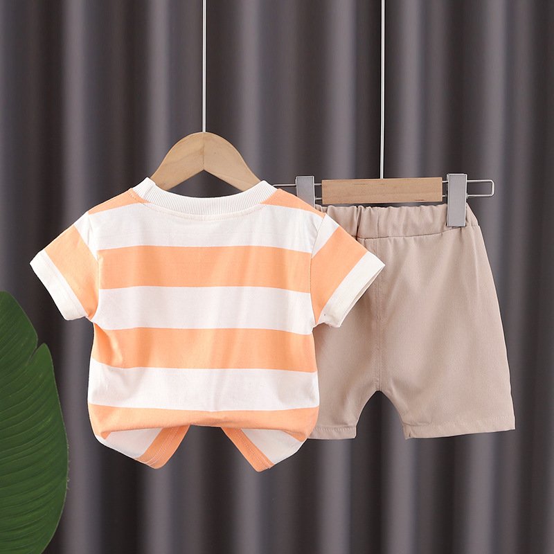Hot Sale Crocodile Print Pullover Summer Kids Suit Cartoon Cute Boy Clothing Set High Quality Striped 2 Piece Kids Clothing