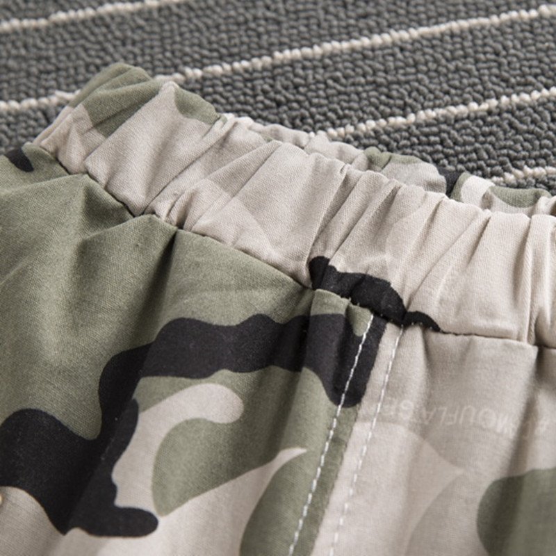 2024 Summer 2-Piece Casual Suit for Boys and Girls Letter and Camouflage Print Cotton Short Sleeve Shorts