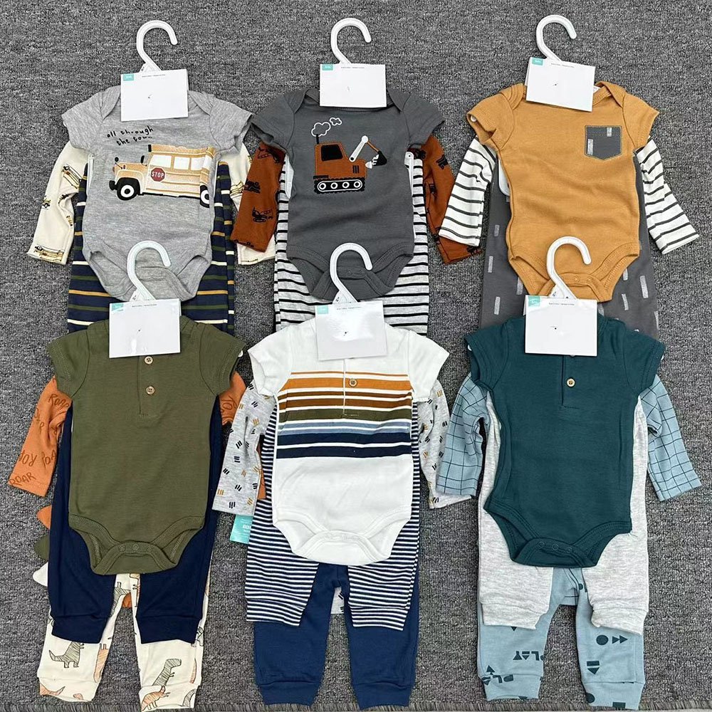Wholesale Toddler Baby Boys And Girls Romper Pants Set High Quality Summer New Born Kids Onesie With Hanger