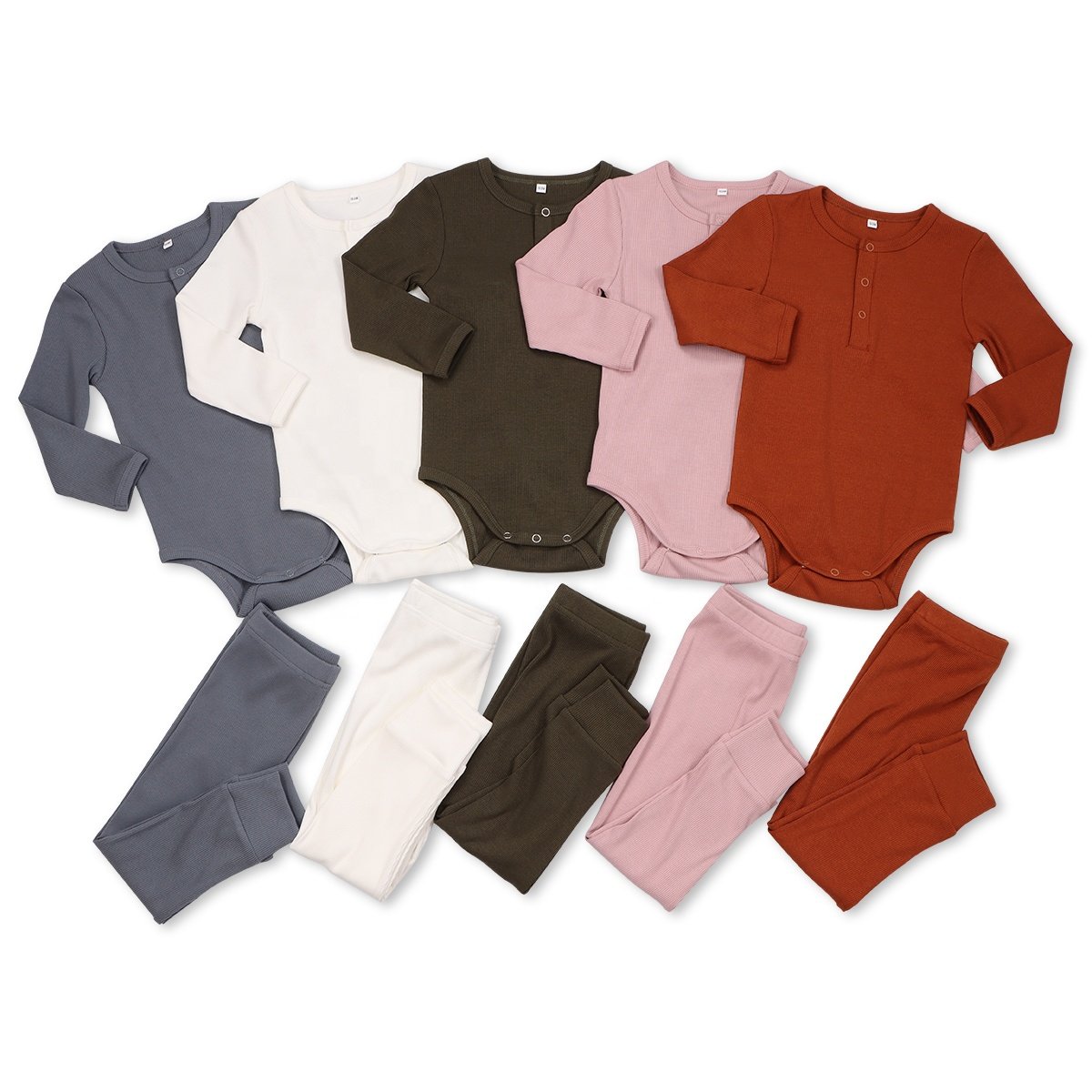 Petelulu Newborn Ribbed Bamboo Fiber Baby Bodysuit Set Long Sleeve Baby Clothing Sets With Crew Neck Snap Button Baby Romper