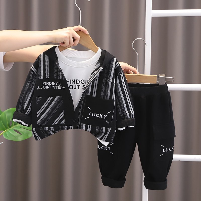 2024 New Item Striped Hoodie Three-Piece Set for Boys and Babies Toddler Clothing in Cotton for 1-2-3 Years Old for Autumn