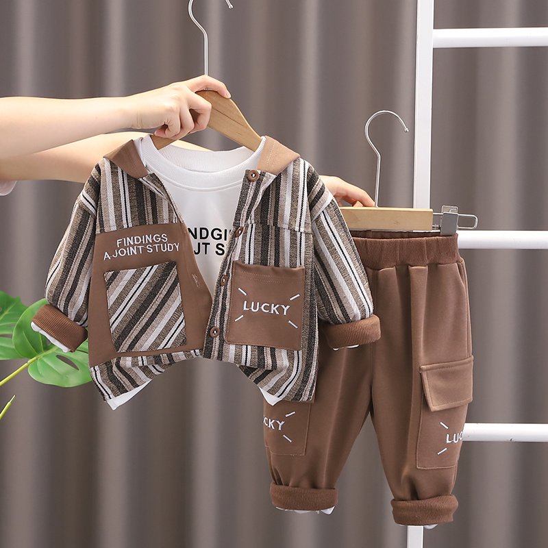 2024 New Item Striped Hoodie Three-Piece Set for Boys and Babies Toddler Clothing in Cotton for 1-2-3 Years Old for Autumn