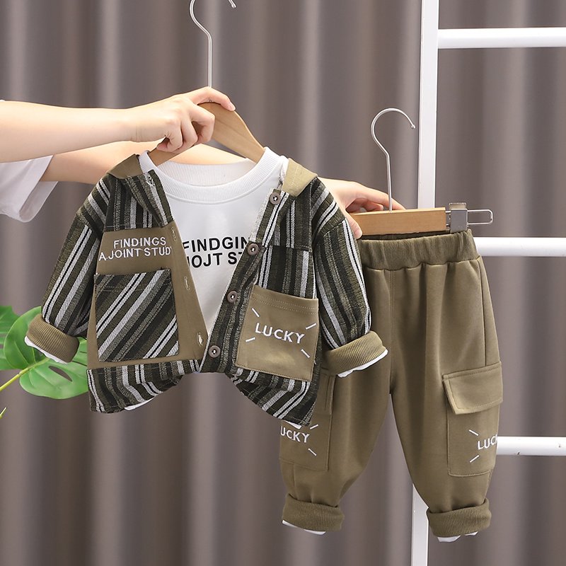 2024 New Item Striped Hoodie Three-Piece Set for Boys and Babies Toddler Clothing in Cotton for 1-2-3 Years Old for Autumn