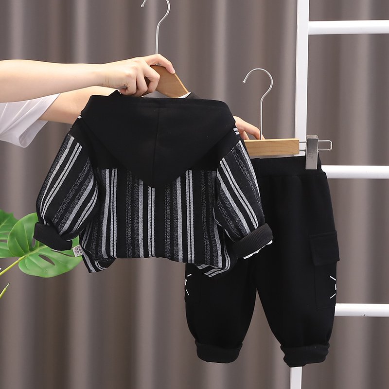 2024 New Item Striped Hoodie Three-Piece Set for Boys and Babies Toddler Clothing in Cotton for 1-2-3 Years Old for Autumn