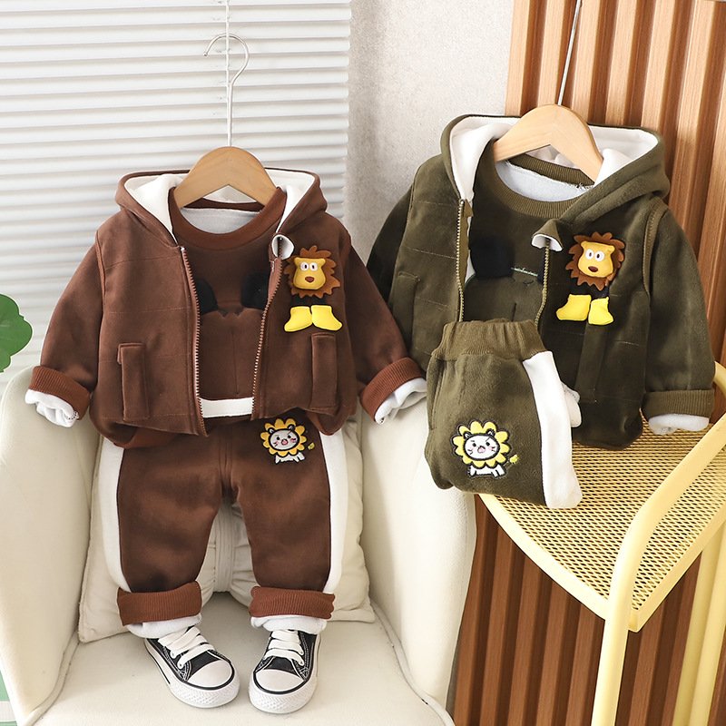 New Arrival Fashion Winter Children Hooded Sweatersuit Kids Clothing Warmer Suit 3PCS Casual Baby Boy Clothes Set
