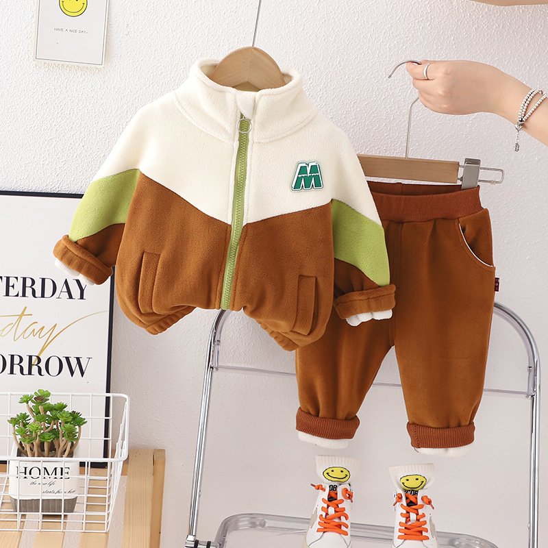 Hot selling leisure sports two children's clothing sets boys fall and winter season hoodless hoodie and pants