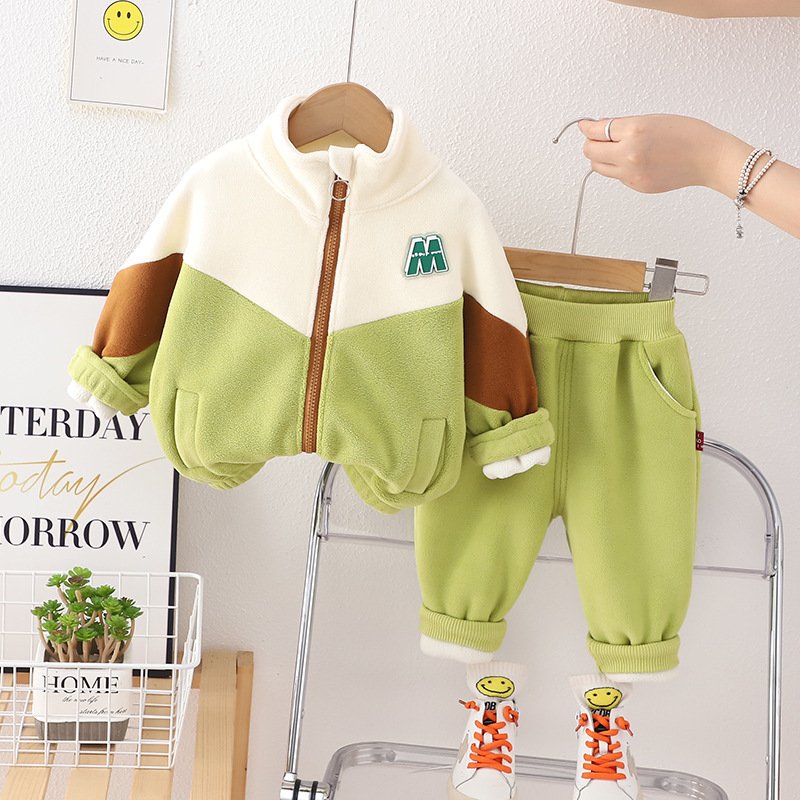 Hot selling leisure sports two children's clothing sets boys fall and winter season hoodless hoodie and pants