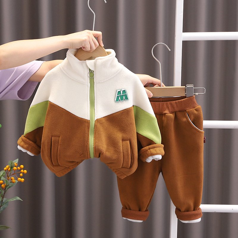 Hot selling leisure sports two children's clothing sets boys fall and winter season hoodless hoodie and pants
