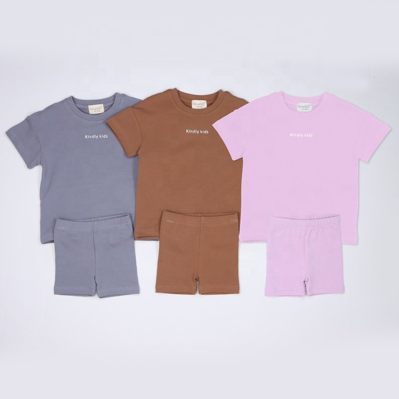 Organic Unisex Crewneck Short Sleeve Kids Clothing Active Style Girls Boys Clothing Sets Printed Baby Clothing Product