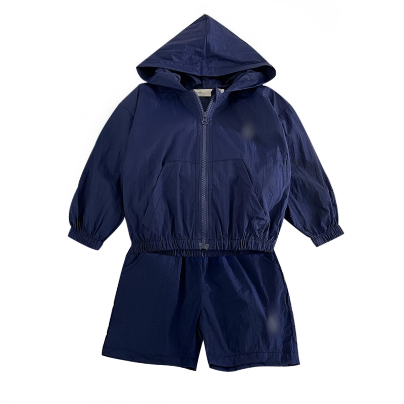 Children's fashion 2024 summer new embroidered thin sunscreen suit for boys and girls baby hoodies two-piece set
