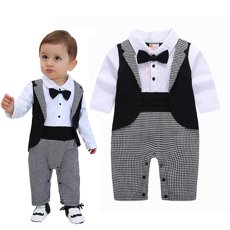 summer kids clothes Baby Boys Tuxedo Gentleman Onesie Romper Jumpsuit Baptism Dress Boy BBRS-002