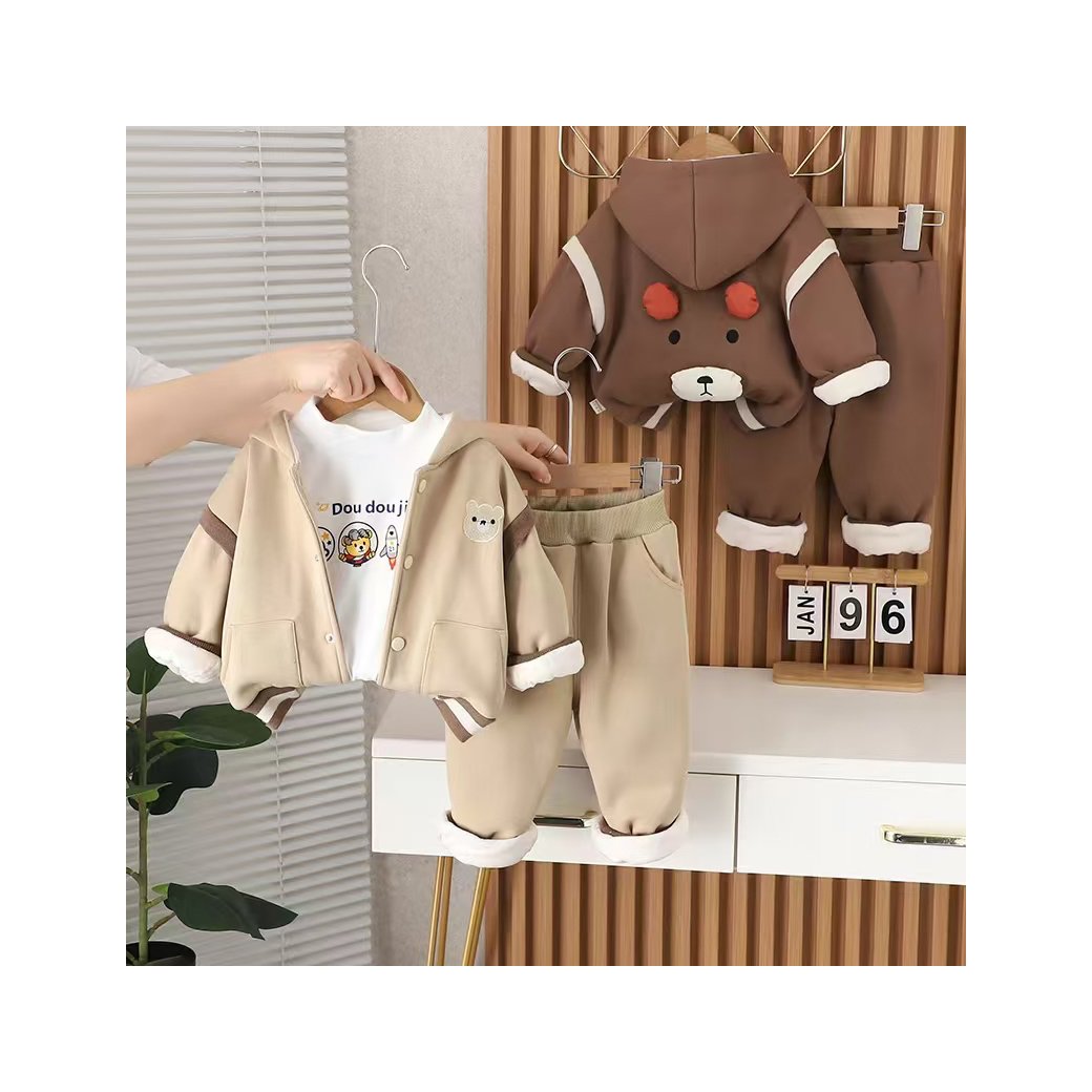 Children's clothing Spring 2024 new cartoon round neck baseball suit long sleeve Three-piece casual pants for baby boys