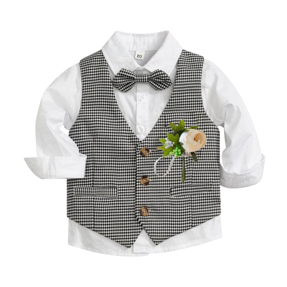 Ring Bearer Boy Boutique Suit Baby Clothes Set Plaid Vest Shirt Pants Children's Outfit Boys Clothing Sets 1 to 5 Years Cotton