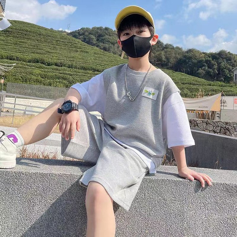 New Fashion Boys Summer Suit Kids Short Sleeve T-shirt +shorts 2pc Sports Casual Outfits for Teenage Boy Clothing Sets