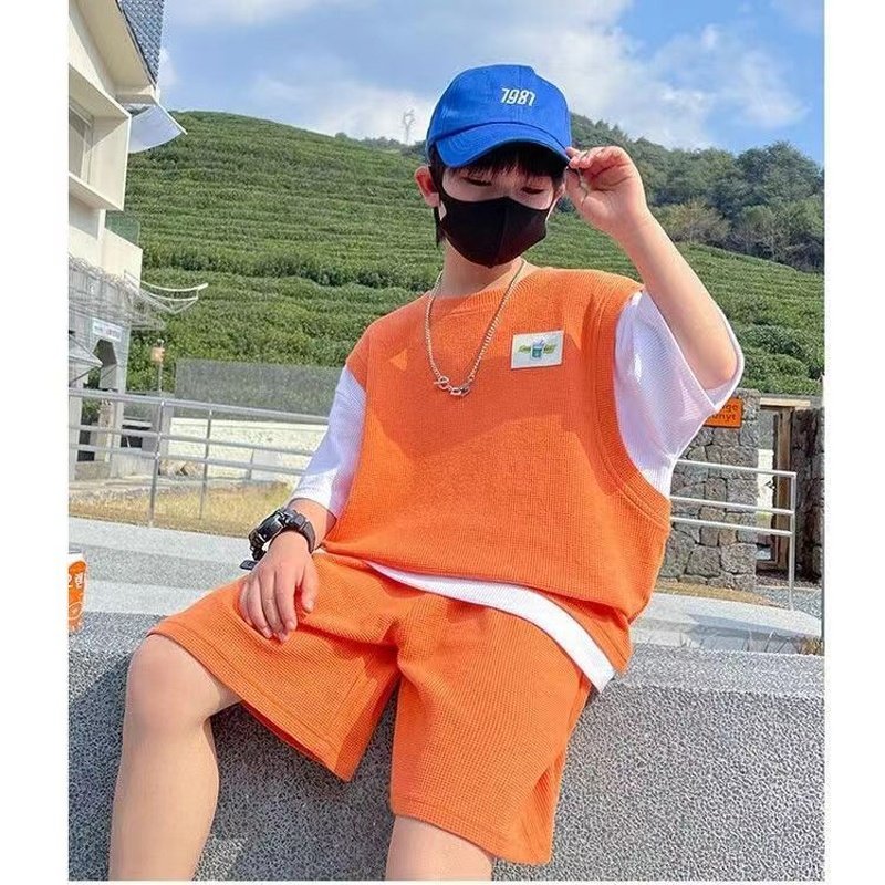 New Fashion Boys Summer Suit Kids Short Sleeve T-shirt +shorts 2pc Sports Casual Outfits for Teenage Boy Clothing Sets