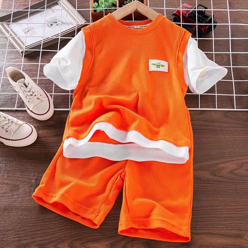 New Fashion Boys Summer Suit Kids Short Sleeve T-shirt +shorts 2pc Sports Casual Outfits for Teenage Boy Clothing Sets