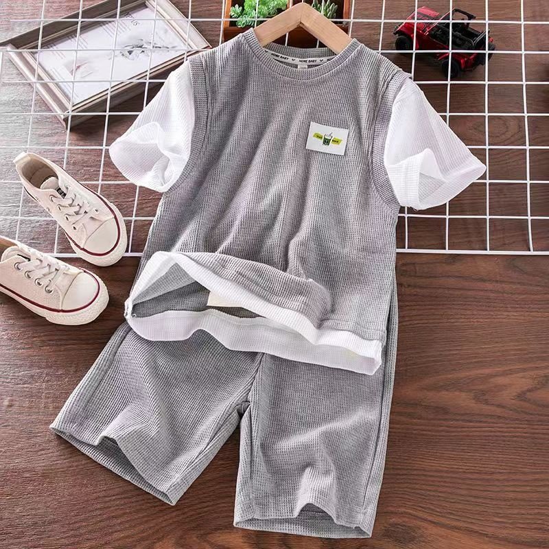 New Fashion Boys Summer Suit Kids Short Sleeve T-shirt +shorts 2pc Sports Casual Outfits for Teenage Boy Clothing Sets