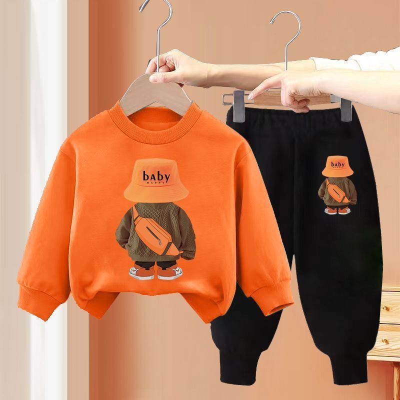 Wholesale Children's Casual Sports Wear Fall Boy Jogging Sets Long Sleeve Sweaters with Cotton Pants Fabric Sport Clothes