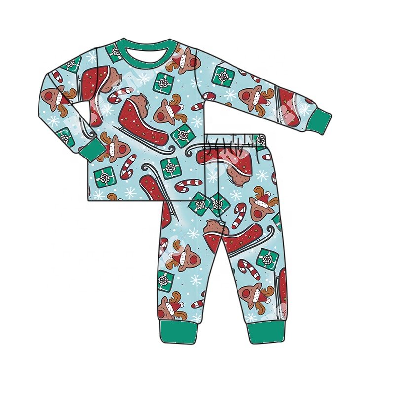2024 new baby clothing kids cotton Christmas plaid printed pajama set comfortable long sleeved set for boys and girls