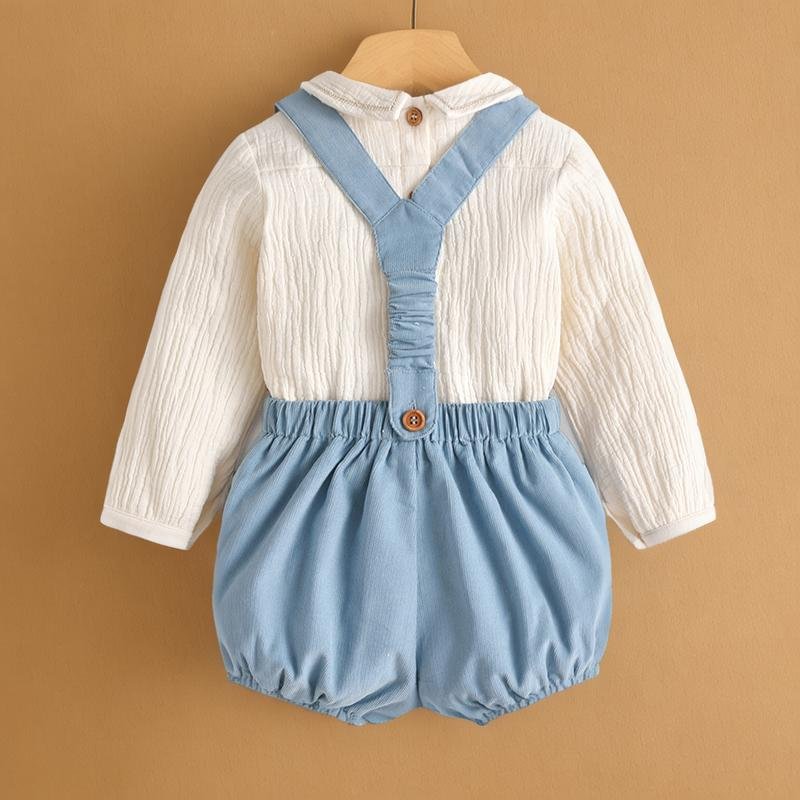 Wholesale Children's Spring Autumn Boys Outfits Toddler Clothing Sets Printed White Shirt Overalls Shorts Baby Suits Kids