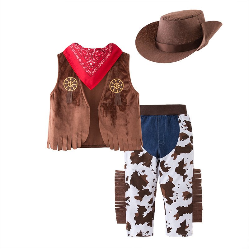 baby boy toddler cowboy cosplay costume clothes Halloween Dress Up 4pcs Set