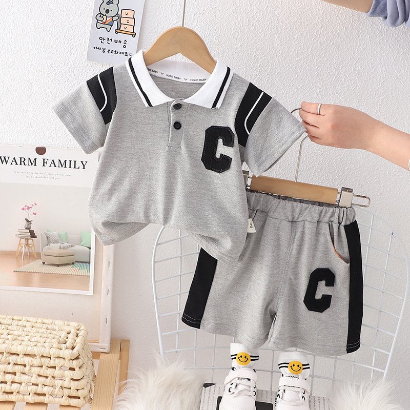 1-5 Years European and American Fashion POLO Lapel Boy Suit Short Sleeve Boys Clothing
