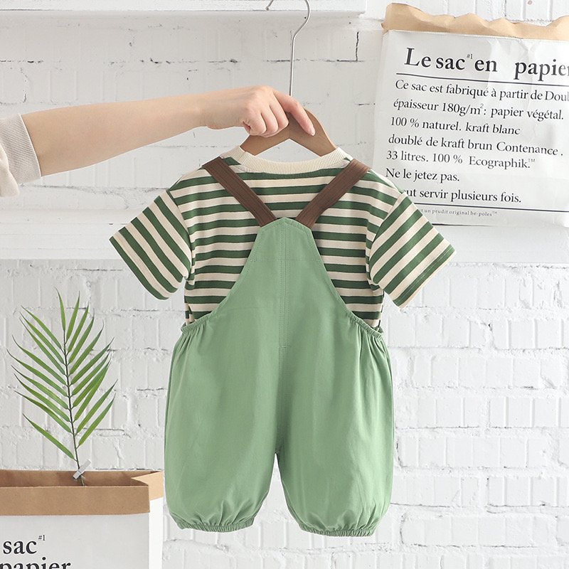 Summer New Product Cheap Hot Selling Comfortable Pure Cotton Striped Dog Print Backband Shorts Clothing Wholesale for Boys Set