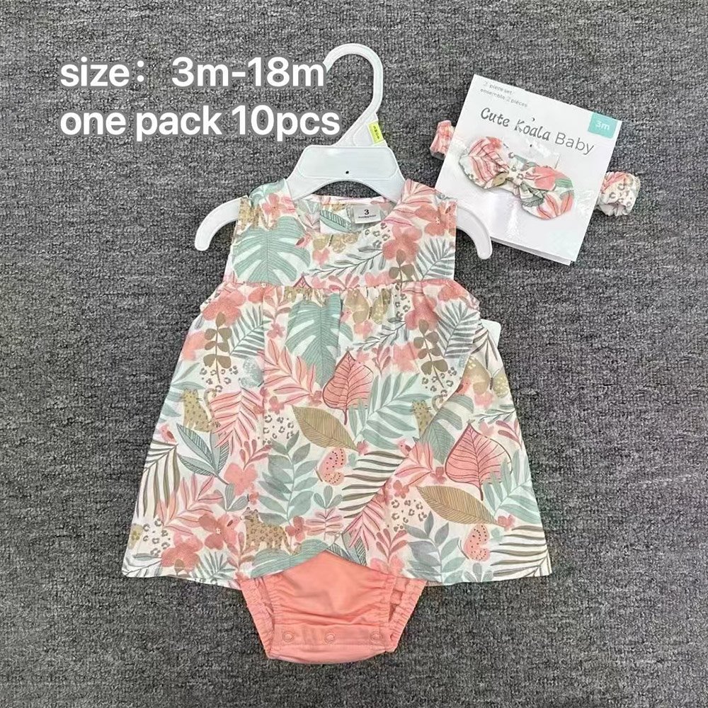Toddler Baby Girl Romper Dress With Hairband 2pcs Set Hot Sale Factory Price Little Baby Girl Sleeveless Onesie